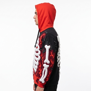 Sudadera con Capucha Unisex Dumela, Diseño Gótico con Esqueleto en Relieve Digital, Corte Holgado, 100% Algodón, Patrón Rojo y Negro, Ropa de Invierno - Product Image 3