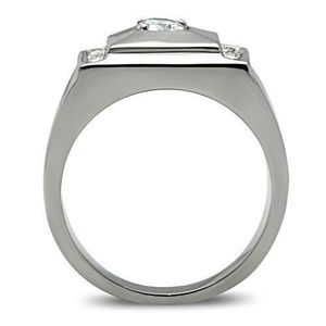 Anello TK317 in Acciaio Inossidabile con Moissanite CZ di Grado AAA Altamente Lucidato e Pietre Trasparenti - Senza Placcatura - Product Image 3