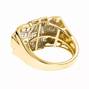 Bague pour homme EtherStar en or avec diamant de 1,00 ct, plaque à boucle géométrique étagée et bande pavée - Product Image 2
