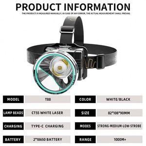 CITICITY ไฟหน้าแบบ LED, ไฟหน้า 5 โหมดพร้อมจอแสดงผลพลังงานแบบชาร์จไฟได้ ปรับซูมได้สำหรับกรณีฉุกเฉินในการตั้งแคมป์ - Product Image 4