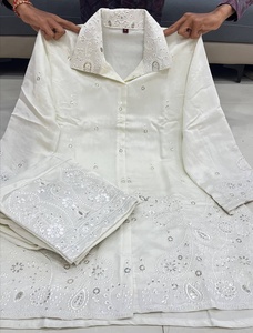 Colección india de diseñador para uso diario y fiestas, conjunto de top y pantalón con bordado en seda Chanderi, conjunto coordinado de seda Chanderi pura. - Product Image 1