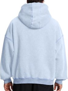 Sweat à capuche vintage bleu ciel, brodé, entièrement zippé, coupe oversize, délavé à l'acide, 100% coton mélangé, épaules tombantes - Product Image 4