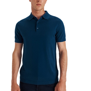 Polo tricoté bleu marine à manches courtes pour homme 2026 – Couleur unie, respirant, coupe classique, col chemise - Product Image 1