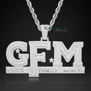 Pendentif lettre G.F.M en argent 925 et moissanite, plaqué rhodium, style hip-hop, unisexe, à porter au quotidien - Product Image 1