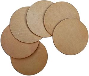 Sous-verres en cuir pleine fleur, naturels, ronds, lot de 6, sous-verres pour verres, sous-verres pour boissons, avec support inclus - Product Image 3