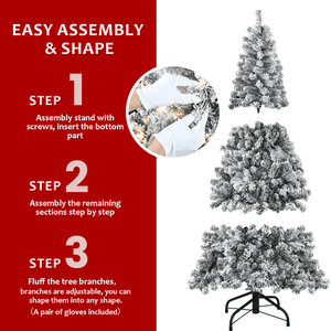 "7ft Artificial Flocked Christmas <b>Tree</b> with 407 PVC Tips & 150L Warm White LED <b>Lights</b> Foldable Indoor Base" - Product Image 3