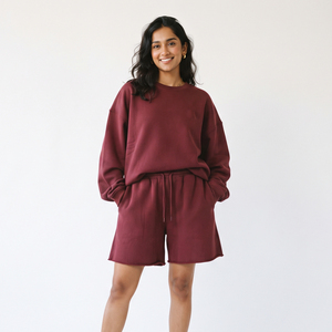 Ensemble de survêtement en molleton pour femmes, col rond, manches longues, coupe ample, décontracté, deux pièces, vêtements d'hiver, 100% coton, respirant, ensemble court - Product Image 6