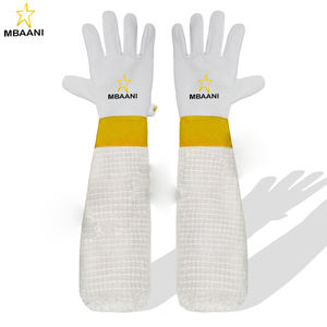 ถุงมือหนังแพะป้องกันแมลงสำหรับการเลี้ยงผึ้งสำหรับผู้หญิงและผู้ชาย ทนทานและสวมใส่สบาย พร้อมปลอกแขน 3 ชั้น ข้อมือยางยืด - Product Image 1