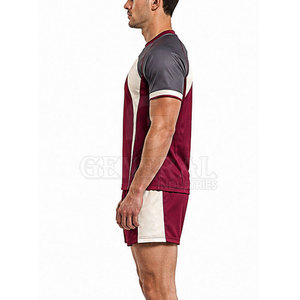 Ensemble uniforme de rugby classique pour hommes – Polyester respirant, durable, coupe confortable, couleurs d'équipe, haut à manches courtes et short pour équipes scolaires - Product Image 6