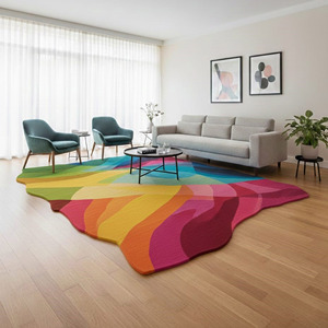 Alfombra Contemporánea de Lana de Nueva Zelanda Hecha a Mano, Diseño Abstracto Multicolor con Patrón de Ondas, Base de Látex, Regalo de Año Nuevo - Product Image 6