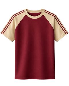 <b>Red</b> Beige Raglan Sleeve T Shirt <b>Men</b> Casual Summer Crew Neck Striped Shoulder Breathable Cotton Blend Soft Comfortable Wear - Product Image 1
