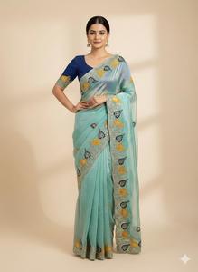 Indian Traditional Ethnic Fancy Designer Satin Silk Partywear Saree Sequins Work for Wedding Special Occasions Women Trendy - Product Image 5