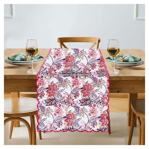 Luxury Custom Cotton Fabric Embroidery Edge <b>Table</b> <b>Runner</b> Single Modern Floral Pattern Home <b>Dining</b> Embroidery Edge <b>Table</b> Decor - Product Image 5