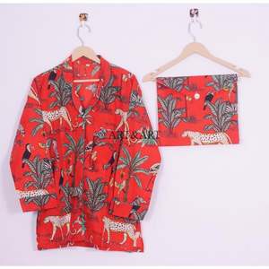 Conjunto de Pijama de Algodón de Alta Calidad para Mujer, Hecho a Mano, Ligero, con Estampado de Jungla, Camisón Suave para Dormir en Verano, Otoño y Primavera - Product Image 2