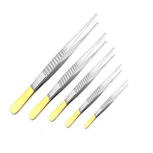 Pinzas de tejido rectas TC DeBakey, juego de 5 piezas, pinzas quirúrgicas manuales de pulgar de 15 cm, pinza vascular atraumatismica con punta de 1.5 mm, Alemania - Product Image 1