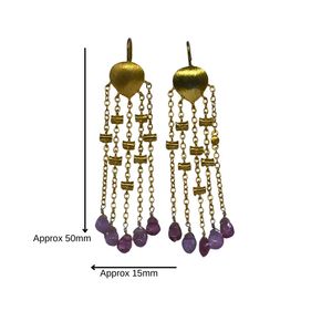Boucles d'oreilles pendantes plaquées or avec pierres d'améthyste, style bohème, pour femmes, à porter en soirée - Product Image 2