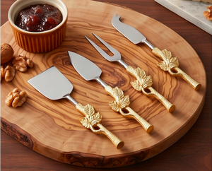 Juego de 4 cuchillos para queso con mango de hoja de oro, cuchillas de acero inoxidable, utensilios para servir para uso doméstico - Product Image 6