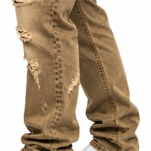 Jeans en denim personnalisés pour hommes, effet usé, coupe classique, style streetwear décontracté, fermeture boutonnée, tissu en coton - Product Image 6