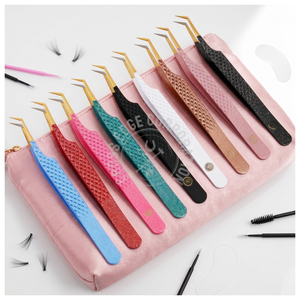 Professional Eyelash Tweezer Lash Extension Tweezers Kit Precision Anti-Static Diamond Grip Fiber Tip Stainless Steel 90 Degree - Product Image 1