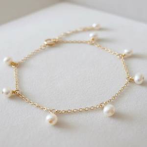 925 Sterling Silver 14K Gold Plated Pearl Bracelet Freshwater Pearl Charm Dainty Minimalist Bridal Jewelry Gift - Product Image 4