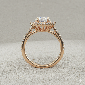 Bague de fiançailles vintage style cathédrale plaquée or rose avec halo de diamants pavés - Product Image 4