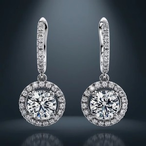 Pendientes Colgantes Redondos Brillantes en Cascada, Joyería Fina de Diseño de Lujo para Mujer, para Vestir de Noche y Fiestas - Product Image 3