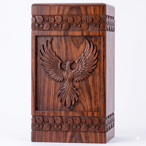 Wooden Cremation Urn Carved Phoenix Design Brown Adult Memorial Keepsake <b>Box</b> <b>for</b> <b>Ashes</b> Burial - Product Image 1