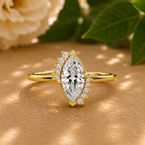 Bagues de fiançailles et de mariage vintage en or massif 14 carats avec diamant de laboratoire taille marquise, certifiées IGI, bijoux personnalisés, vente en gros directe d'usine - Product Image 1