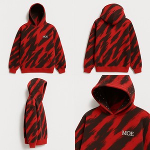 Sweat-shirts à capuche pour hommes de qualité supérieure, imprimés abstraits, surdimensionnés, en molleton épais, personnalisables avec strass, fournisseur de vêtements OEM à marque privée - Product Image 3