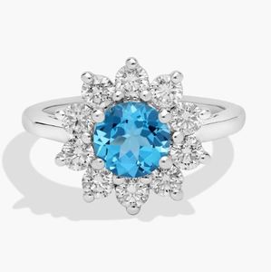 Blue Topaz Cocktail <b>Ring</b> <b>925</b> Sterling <b>Silver</b> Plated Luxury Engagement Wedding Statement <b>Ring</b> Elegant Gemstone Gift for Her Party - Product Image 1