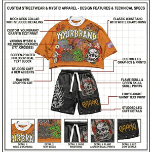 Ensemble T-shirt et short unisexe personnalisé pour homme, style décontracté, avec motif graphique thermocollé, délavé à l'acide, col côtelé, idéal pour l'été - Product Image 3