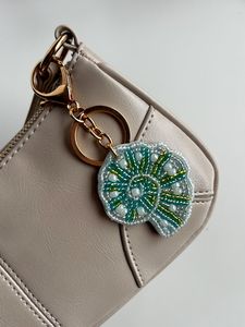 Handmade Beaded Shell <b>Bag</b> <b>Charm</b>, Coastal Keychain Purse Accessory - Product Image 3