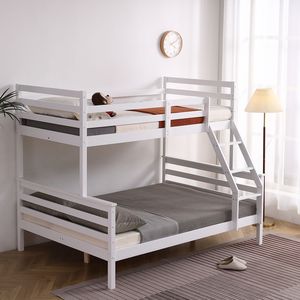 Letto Singolo per Bambini in Legno di Pino a Doppio Strato, Divisibile, con Doppia Ringhiera, Trave Trasversale e Scala Inclinata - Product Image 4