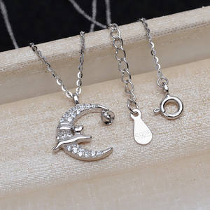 Collar con Colgante de Luna y Cadena, 5-6 Perlas, Accesorios de Joyería DIY, 4473, Conejo Volando a la Luna, Collar de Cristal - Product Image 4