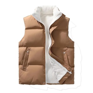 Gilet matelassé vert pour homme, col montant, fermeture éclair, coupe-vent, décontracté, vêtement d'extérieur d'hiver avec poches, couleur unie - Product Image 6