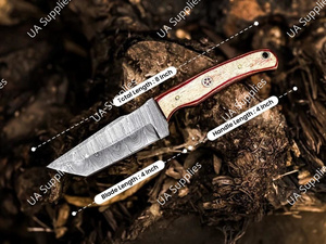 Cuchillo de Caza y Camping Damascus de Acero Hecho a Mano, OEM/ODM, Mejor Precio, Hoja Fija, Punta Caída, Personalizable, Madera Pakka - Product Image 5