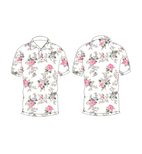 Men’s White Pink <b>Rose</b> Floral Print Polo Shirt Casual Short Sleeve Summer Fashion <b>Top</b> - Product Image 3