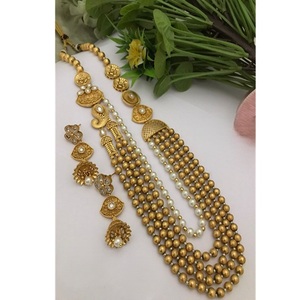 Ensemble collier et boucles d'oreilles Polki en laiton plaqué or, qualité supérieure, élégant, pour fêtes, mariages, festivals, collection femme. - Product Image 2