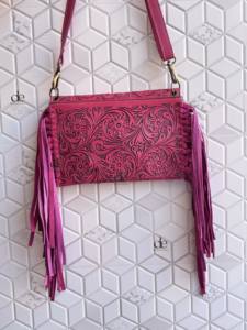 Bolso de mano con flecos personalizado al por mayor, bolso de cuero auténtico tallado a mano, bolso bandolera de color rosa, bolsos elegantes occidentales - Product Image 3
