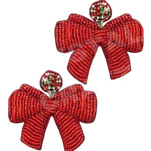 Pendientes Vintage con cuentas de lazo de Navidad rojo para mujer patriótico Memorial Day naranja blanco azul Color tela ocasión de boda - Product Image 1