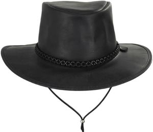 Sombrero de Vaquero de Cuero Negro con Cordón para la Barbilla, Ala Ancha, Unisex, para Exteriores, Primavera, Verano, Casual, para Adultos - Product Image 2