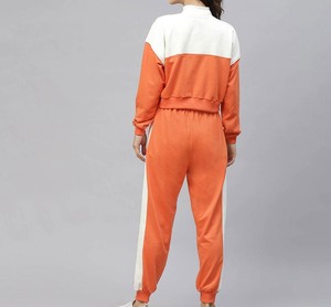 Ensemble de survêtement décontracté pour femme, color block, manches longues, demi-zip, coupe ample, respirant, orange et blanc, pour le printemps - Product Image 2