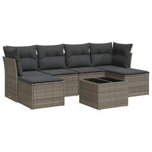 Conjunto de Sofá de Jardín de Ratán PE Gris con Acero con Recubrimiento en Polvo y Vidrio Templado, Muebles de Exterior Premium - Product Image 2