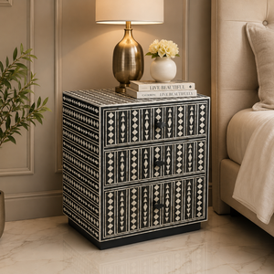 Mesita de Noche Moderna con Incrustaciones de Hueso, Mesa Auxiliar de 2 Cajones, Gabinete de Almacenamiento Ecológico para Dormitorio, Sala de Estar, Hotel, Comedor, Entrada - Product Image 2