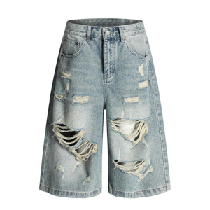 Pantalones Cortos de Mezclilla 100% Algodón con Estampado Vintage Hecho a Mano para Hombre, Transpirables, Casuales de Verano, Moda Personalizada, OEM, Venta al Por Mayor - Product Image 2