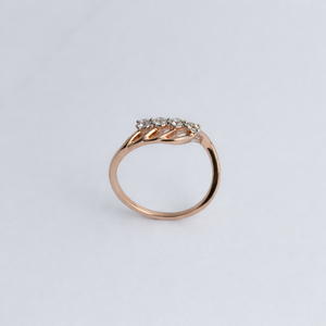 Bague en or rose 14 carats avec diamant rond et pavé multi-pierres, design vague, pour femme, élégante, alliance de mariage, cadeau, bijoux fins - Product Image 4