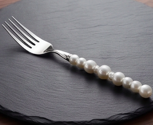Ensemble de fourchettes élégantes avec manche en perles, en acier inoxydable, avec manches perlées en fausses perles, couverts minimalistes pour la table de mariage et l'hôtellerie - Product Image 1