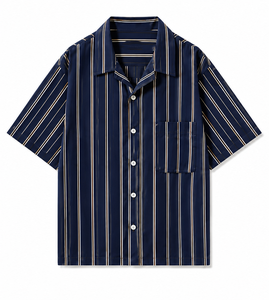 เสื้อเชิ้ตลำลองแขนสั้นลายทางสำหรับผู้ชาย ปกพับได้ ใส่ได้ในฤดูร้อน - Product Image 3