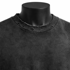 Camiseta de Hombre de Buena Calidad, Negra con Estampado, Manga Corta, Cuello Redondo, Algodón Lavado, Estilo Jersey, Corte Holgado, Ropa Urbana - Product Image 6