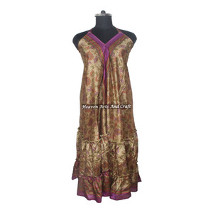Nouvel Arrivage Robes Longues Vintage en Soie Sari Style Western pour Femmes, Robes de Soirée Élégantes Sans Manches, Vente en Gros - Product Image 4